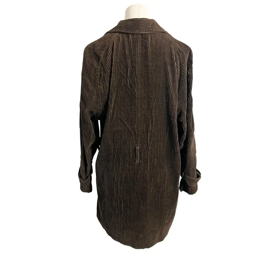 Sans Souci Trench Coat Womens Medium Brown Corduroy Belted Double Breast Jacket
